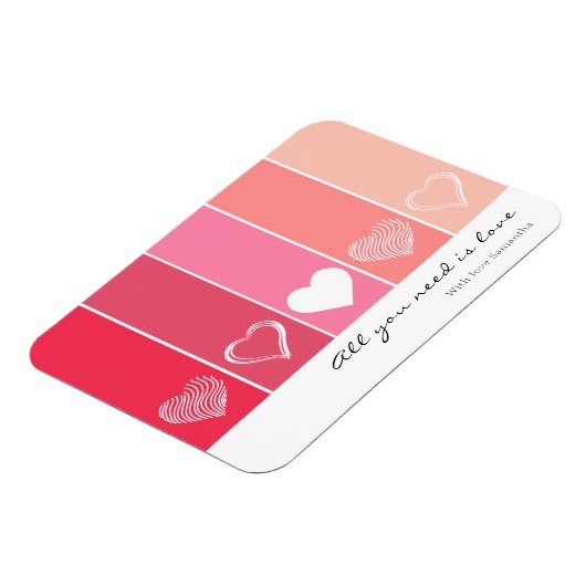 Moderne witte harten rode en roze strepen Valentij Magneet (Linkerzijde)