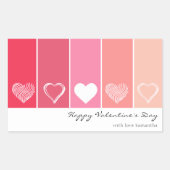 Moderne witte harten rode en roze strepen Valentij Rechthoekige Sticker (Voorkant)