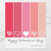 Moderne witte harten rode en roze strepen Valentij Wijn Etiket (Enkel label)