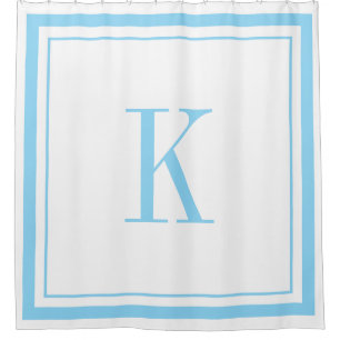 Moderne witte &hemelblauwe monogram douchegordijn