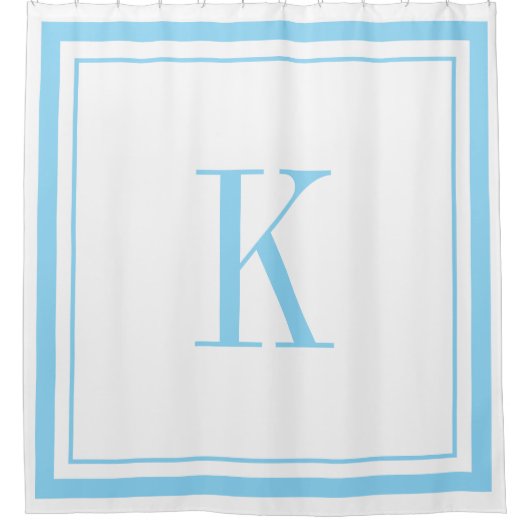 Moderne witte &hemelblauwe monogram douchegordijn (Voorkant)