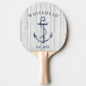 Moderne Witte Houten Anker Monogram Navy Tafeltennisbatje (Voorkant)