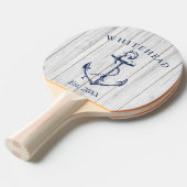 Moderne Witte Houten Anker Monogram Navy Tafeltennisbatje (Voorkant Gekanteld)