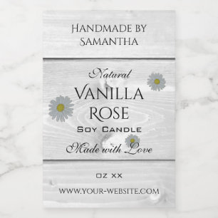 Moderne witte houtkorrels Etiket Daisy Flower