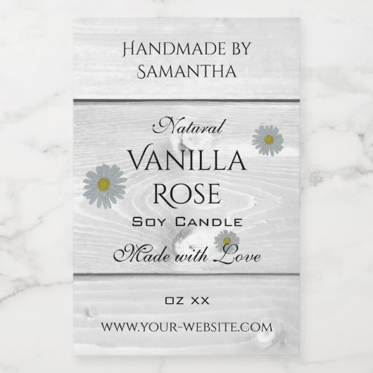 Moderne witte houtkorrels Etiket Daisy Flower (Enkel label)