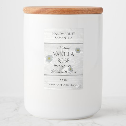 Moderne witte houtkorrels Etiket Daisy Flower (Voorkant)