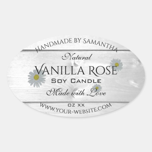 Moderne witte houtkorrels Etiket Daisy Flower (Voorkant)