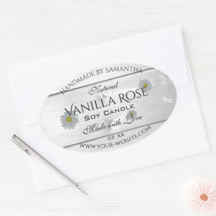 Moderne witte houtkorrels Etiket Daisy Flower