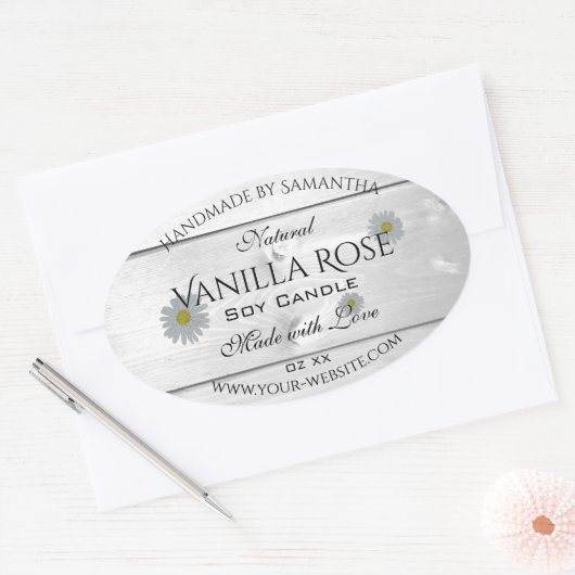 Moderne witte houtkorrels Etiket Daisy Flower (Envelop)