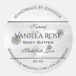 Moderne witte houtkorrels Etiket Daisy Flower