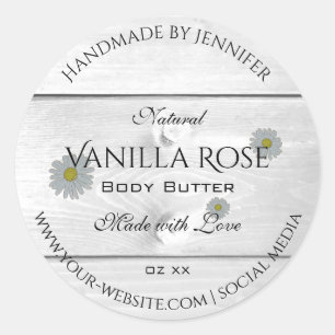 Moderne witte houtkorrels Etiket Daisy Flower