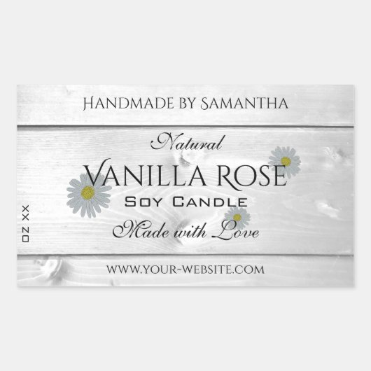 Moderne witte houtkorrels Etiket Daisy Flower (Voorkant)