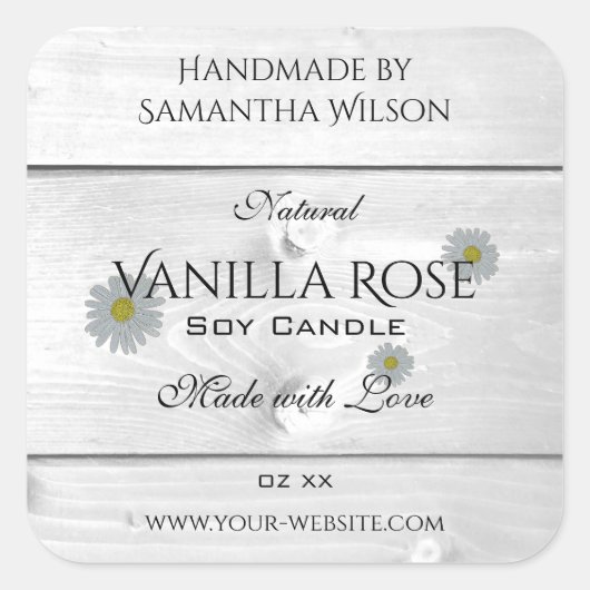 Moderne witte houtkorrels Etiket Daisy Flower (Voorkant)