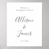 Moderne witte huwelijks-welkomstkaart met script poster (Voorkant)