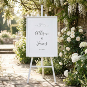 Moderne witte huwelijks-welkomstkaart met script poster