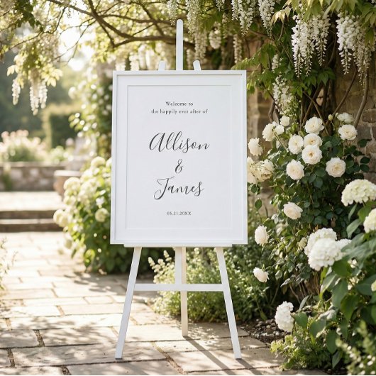 Moderne witte huwelijks-welkomstkaart met script poster