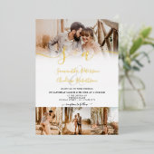 Moderne witte initialen script 5 foto's bruiloft folie uitnodiging (Staand Voorkant)