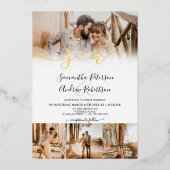 Moderne witte initialen script 5 foto's bruiloft folie uitnodiging (Voorkant)