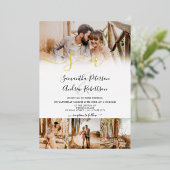 Moderne witte initialen script 5 foto's bruiloft folie uitnodiging (Staand Voorkant)