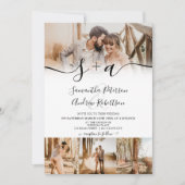 Moderne witte initiële script 5 foto's bruiloft kaart (Voorkant)