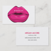 Moderne witte Kaart met roze lips make-up artiest Visitekaartje (Voorkant / Achterkant)