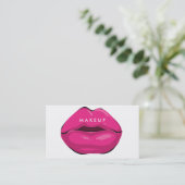 Moderne witte Kaart met roze lips make-up artiest Visitekaartje (Staand voorkant)