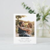 Moderne witte kader foto save the date briefkaart (Staand voorkant)