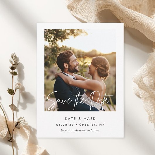 Moderne witte kader foto save the date briefkaart
