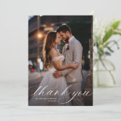 moderne witte kalligrafie bruiloft bedankkaart (Staand voorkant)