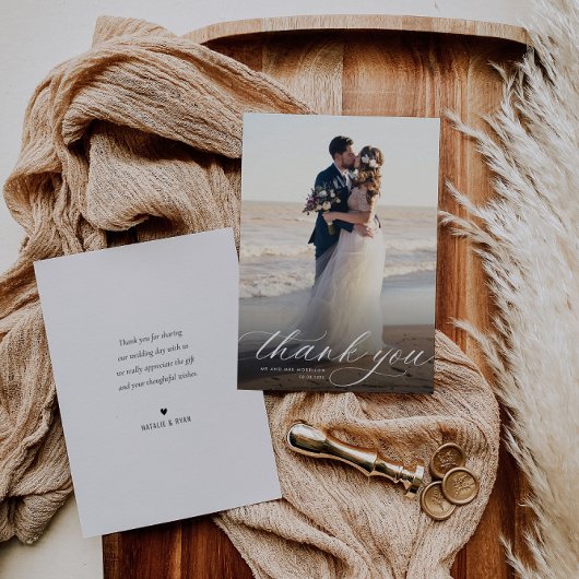 moderne witte kalligrafie bruiloft bedankkaart