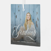 Moderne witte kalligrafie Foto Afstuderen Glas Ornament (Voorkant links)