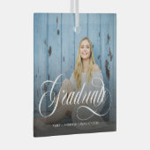 Moderne witte kalligrafie Foto Afstuderen Glas Ornament (Voorkant Rechts)