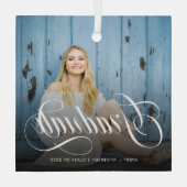 Moderne witte kalligrafie Foto Afstuderen Glas Ornament (Achterkant)