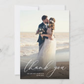 Moderne witte kalligrafie foto bruiloft bedankkaart (Voorkant)