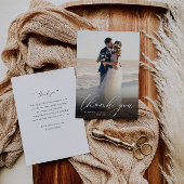 Moderne witte kalligrafie foto bruiloft bedankkaart