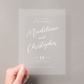 Moderne witte kalligrafie script heldere trouw acryl uitnodigingen (Insitu (Draagbaar))