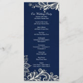 Moderne witte kant marine blauwe bruiloft programm programmakaart (Achterkant)