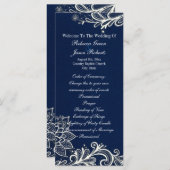 Moderne witte kant marine blauwe bruiloft programm programmakaart (Voorkant / Achterkant)