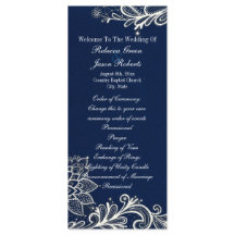 Moderne witte kant marine blauwe bruiloft programm