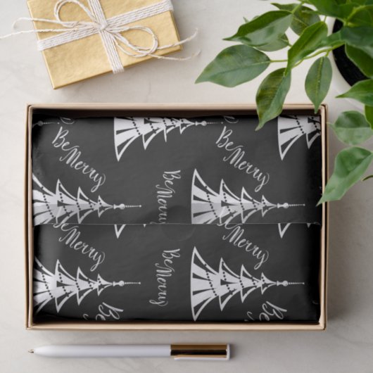 Moderne witte kerstbomen met zwarte kerst tissuepapier (Geschenk)