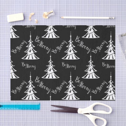 Moderne witte kerstbomen met zwarte kerst tissuepapier (Craft)