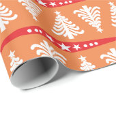 Moderne witte kerstbomen op Oranje Cadeaupapier (Rol Hoek)