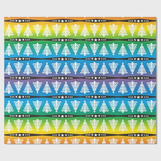 Moderne witte kerstbomen op regenboog cadeaupapier (Vlak)