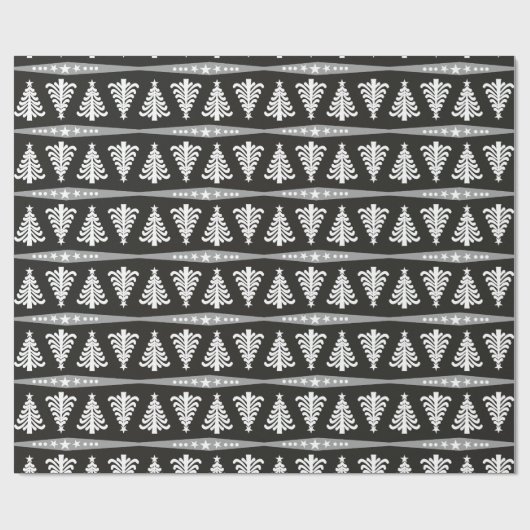 Moderne witte kerstbomen op zwart cadeaupapier (Vlak)