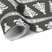 Moderne witte kerstbomen op zwart cadeaupapier (Rol Hoek)