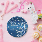 Moderne Witte Kerstboom & Sneeuwvlokken Papieren Bordje (Feest)