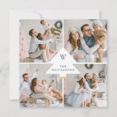 Moderne witte kerstboommonogram Vier Foto Feestdagenkaart (Voorkant)