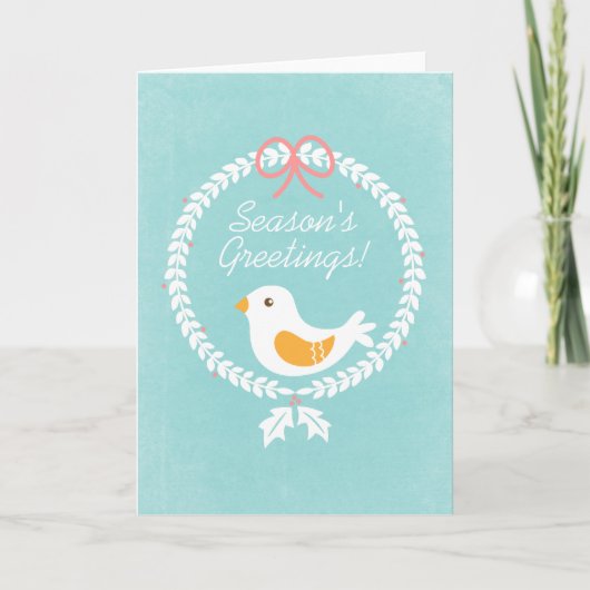 Moderne Witte Kerstkrans Met Duif Feestdagen Kaart (Voorkant)