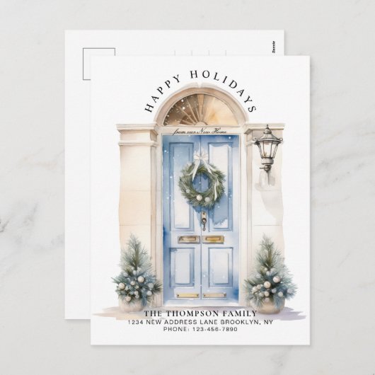 Moderne Witte Kerstmisdeur Nieuw Huis Bewegen Feestdagenkaart (Voorkant / Achterkant)