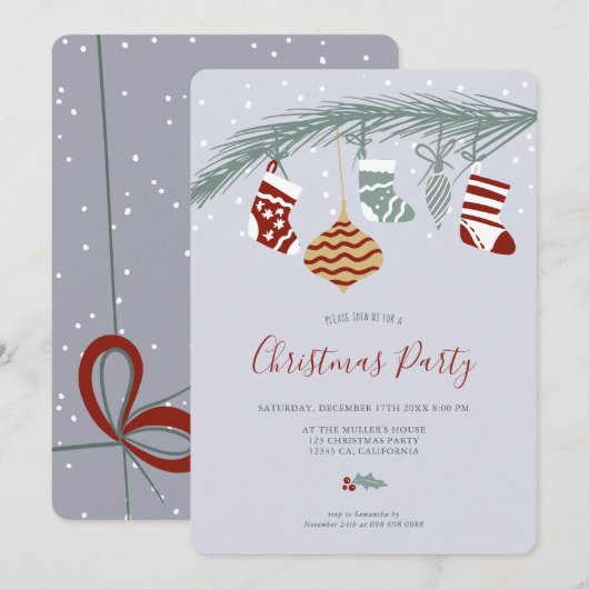 Moderne witte kerstsokken illustratie kaart (Voorkant / Achterkant)